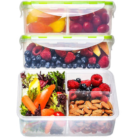 FIT Strong Healthy bento box assembled with three compartments for balanced meals.