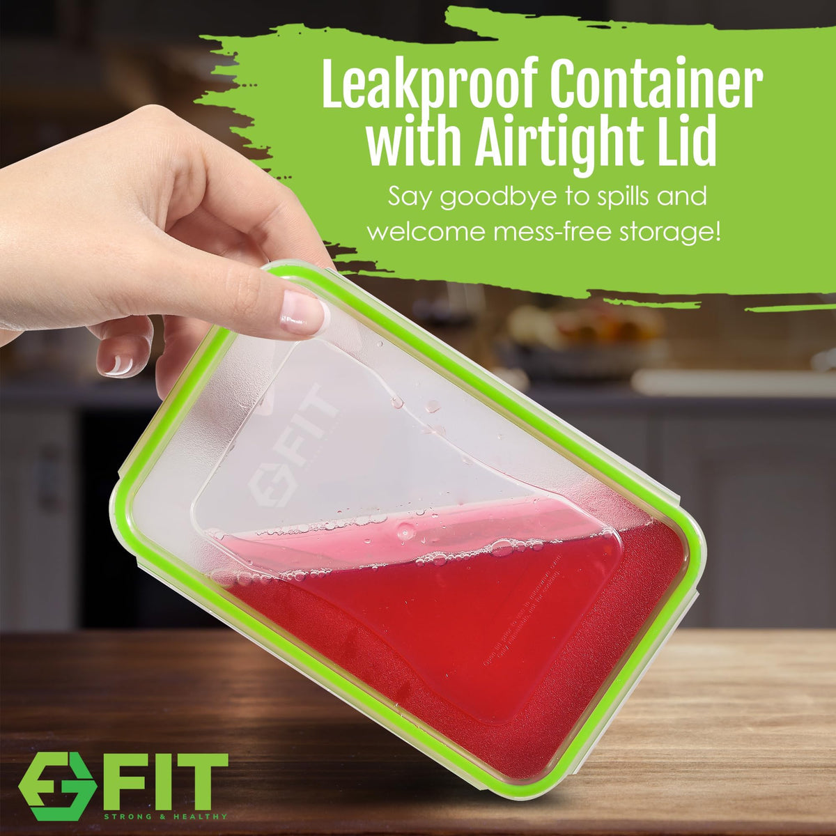FIT Strong Healthy bento box stackable design saves fridge space.
