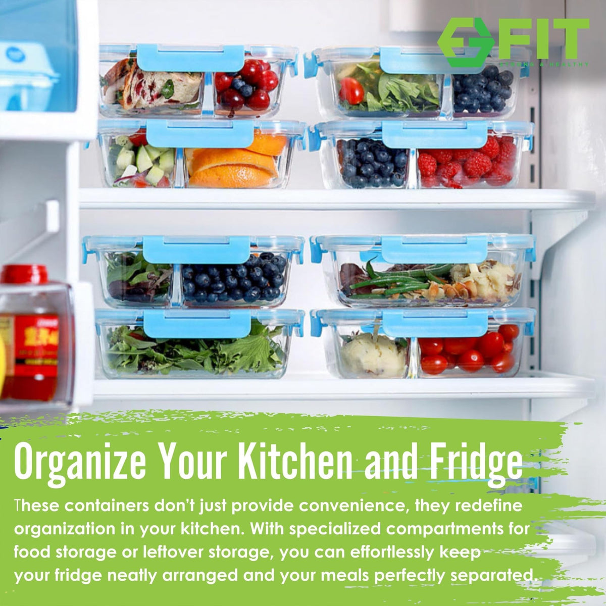 Leak-proof lid on the FIT Strong & Healthy container for spill-free storage