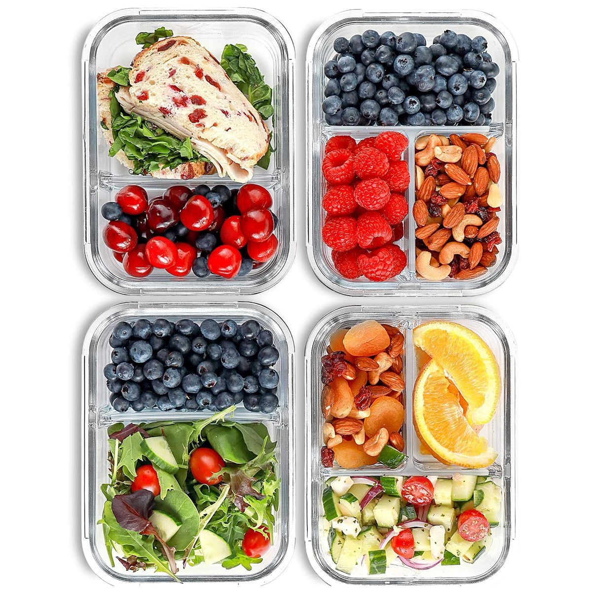 FIT Strong & Healthy two-compartment glass container for portion control on the go