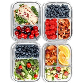 FIT Strong & Healthy two-compartment glass container for portion control on the go