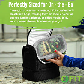 FIT Strong & Healthy oven-safe glass container for reheating meals