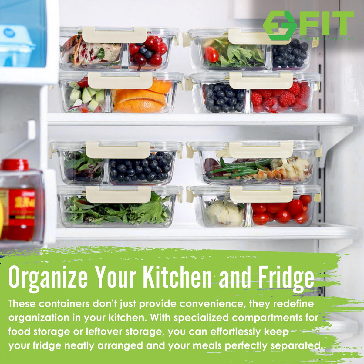 Stackable glass meal prep containers saving fridge space