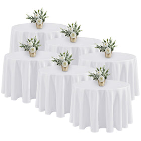 Fitable 6-pack white round tablecloth for 120-inch tables in elegant coverage