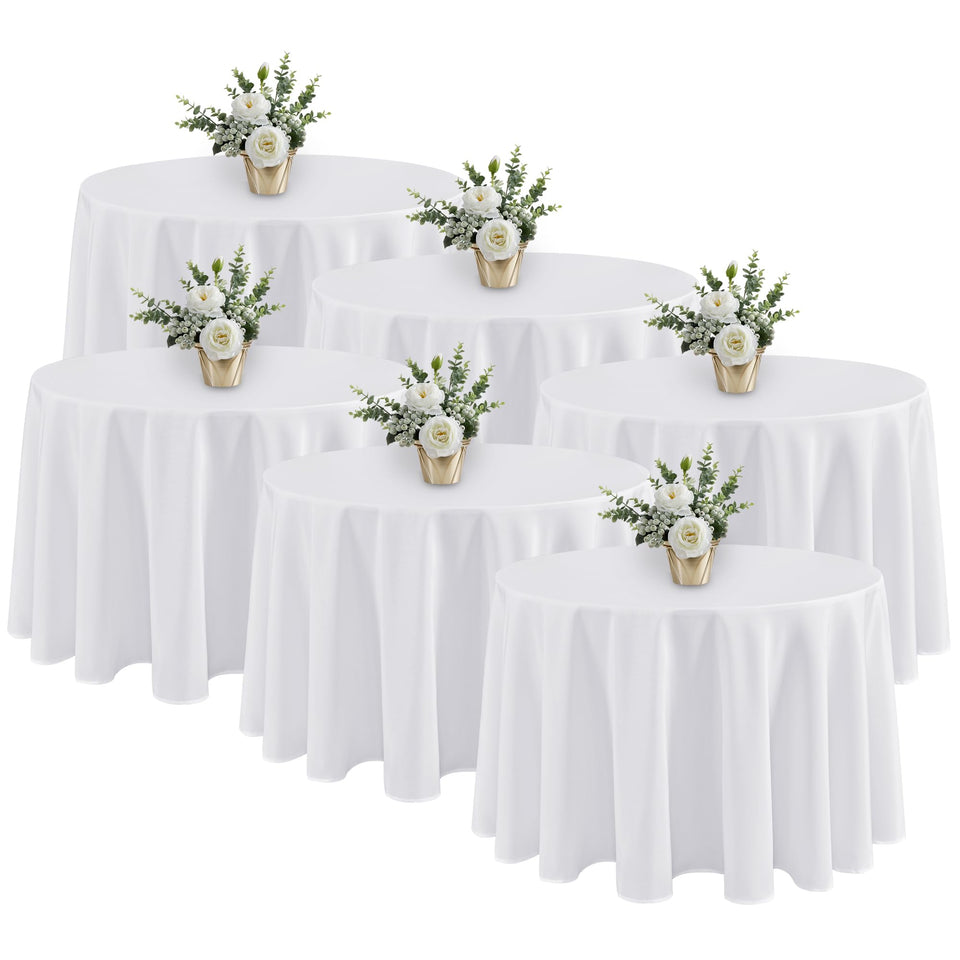 Fitable 6-pack white round tablecloth for 120-inch tables in elegant coverage