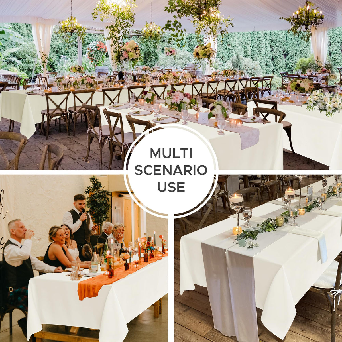Fitable ivory 8-pack rectangle tablecloth outdoors-ready for versatile venues