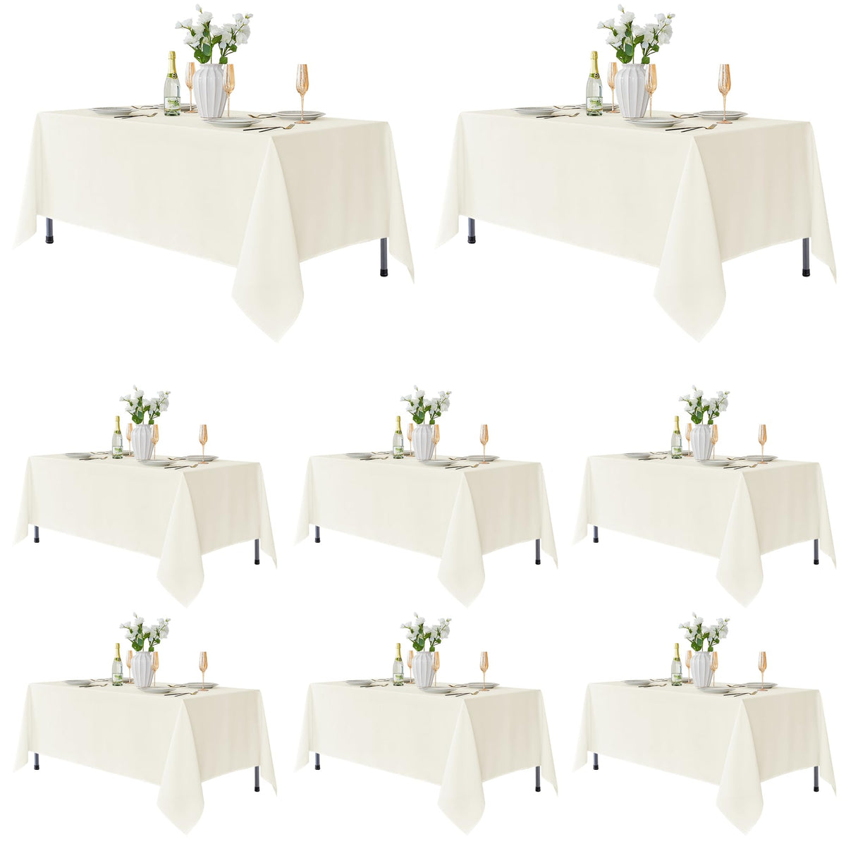 Fitable ivory 8-pack rectangle tablecloth shows stain-resistant fabric for easy cleanup