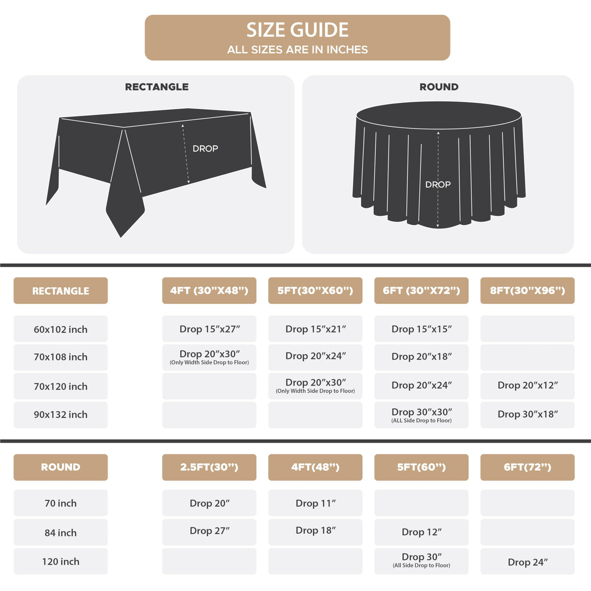 Fitable ivory 8-pack rectangle tablecloth suited for wedding banquets and receptions