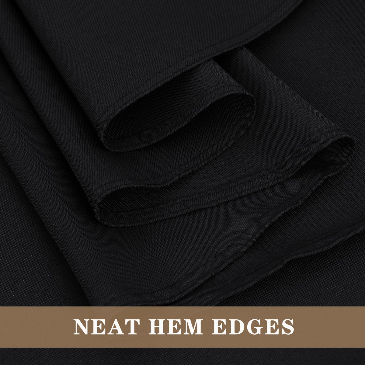 Fitable black tablecloth on a six-foot table for events.