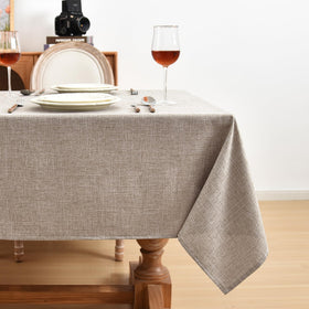 Fitable faux linen tablecloth dining setup showcases neutral tone for any event.