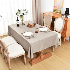 Fitable faux linen tablecloth kitchen patio scenario demonstrates easy care.