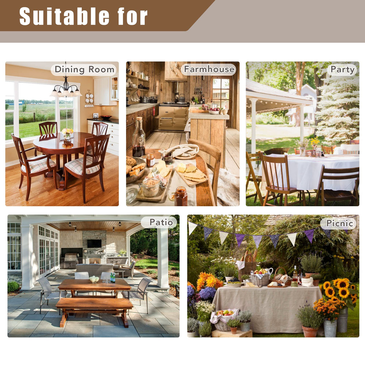 Fitable faux linen tablecloth wedding banquet setting with elegant, washable cover.