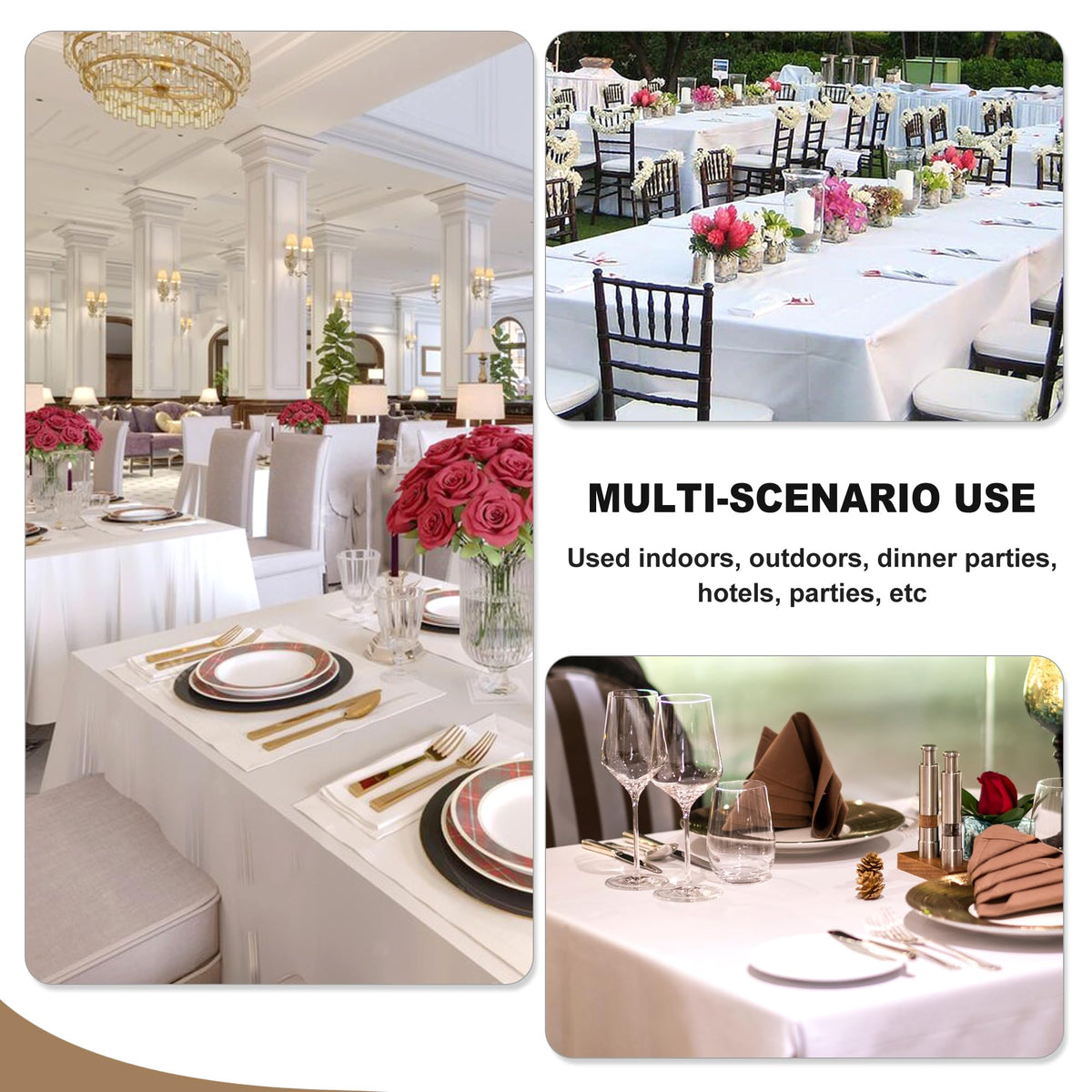 Fitable party setting with white tablecloth exudes refined simplicity.