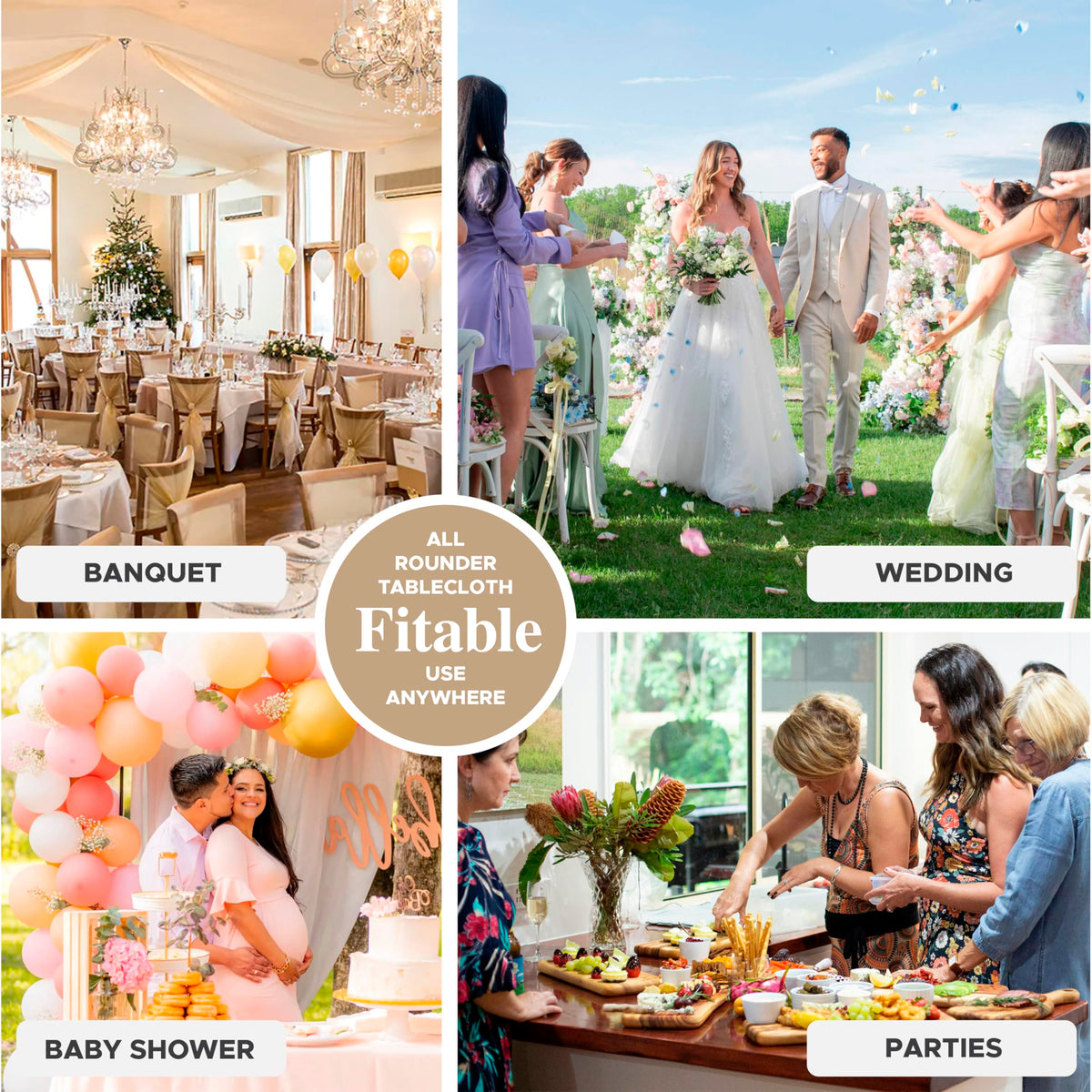Fitable round tablecloth edge detail for smooth draping and longevity.