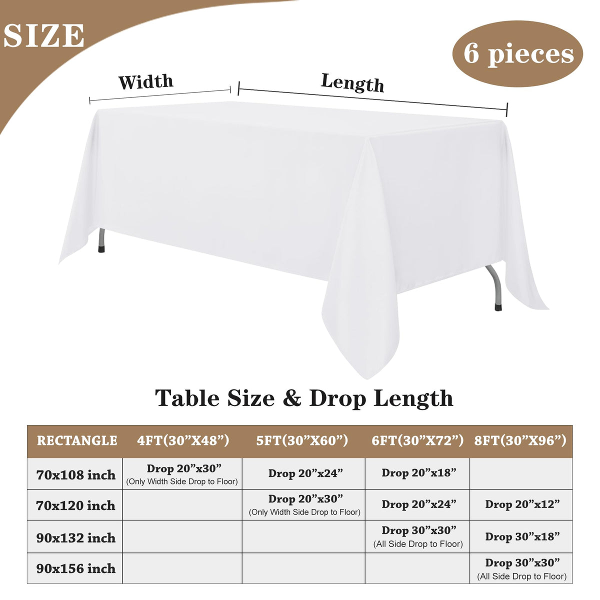 Fitable wedding banquet tablecloth rectangle 70x108 inches, ideal for formal setups.