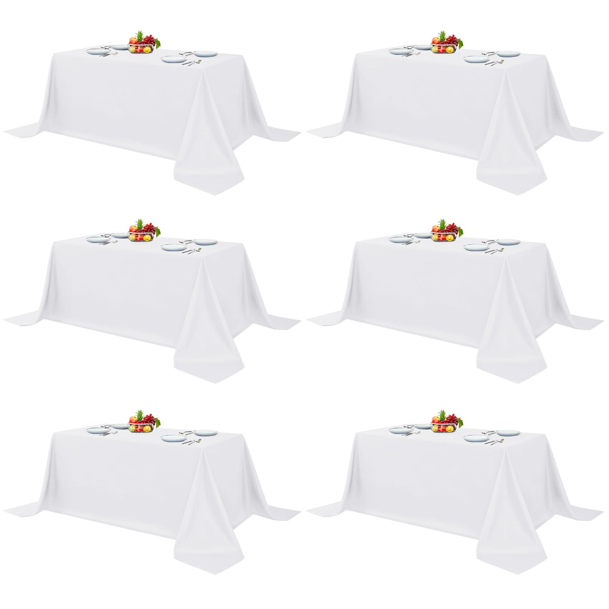 Fitable white rectangle tablecloth 6-pack with 90x132 inches for a crisp banquet setup.