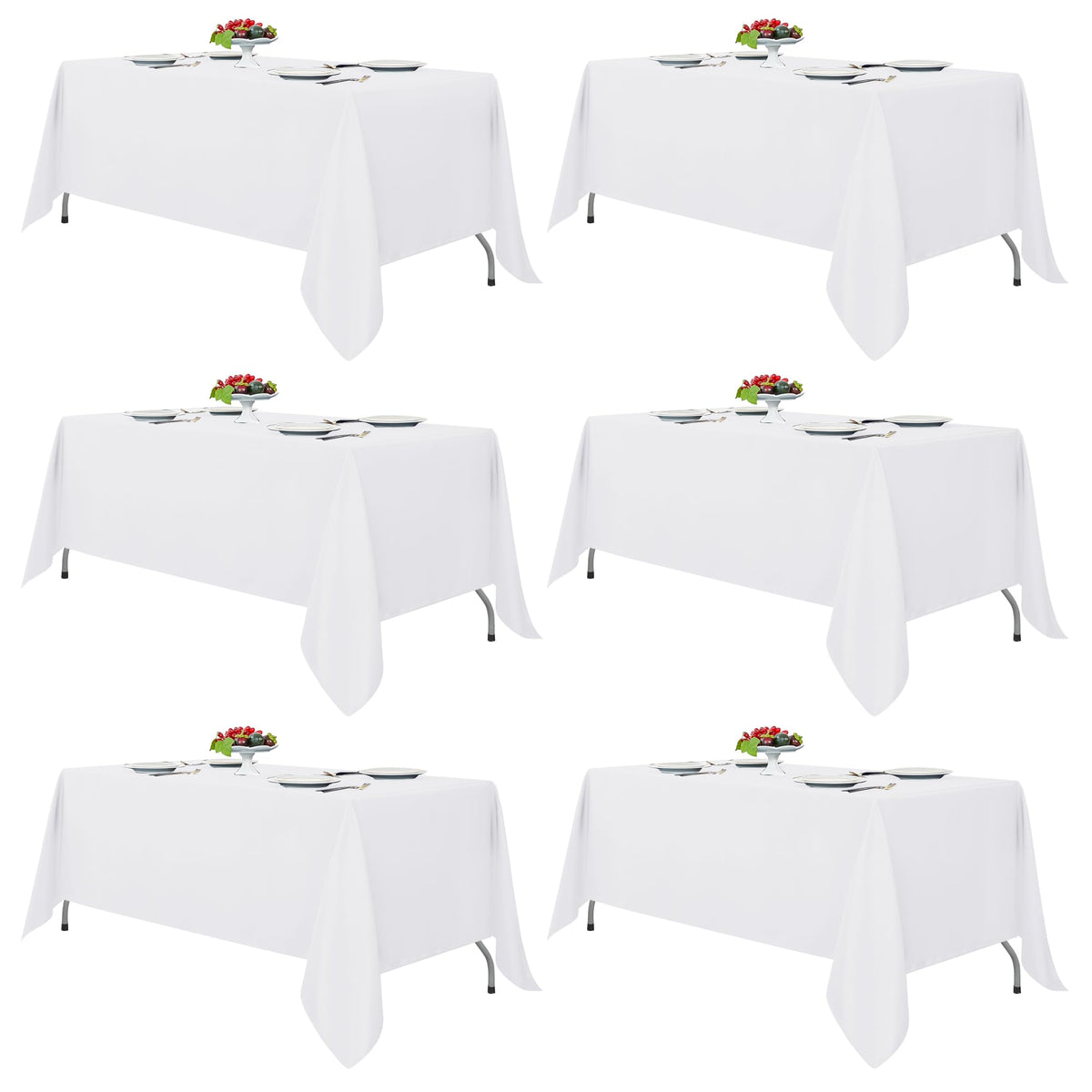 Fitable white rectangle tablecloth flatlay on 70x108 canvas for six-foot tables, showing clean finish.