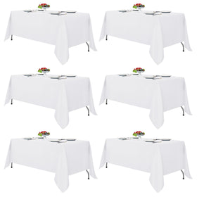 Fitable white rectangle tablecloth flatlay on 70x108 canvas for six-foot tables, showing clean finish.