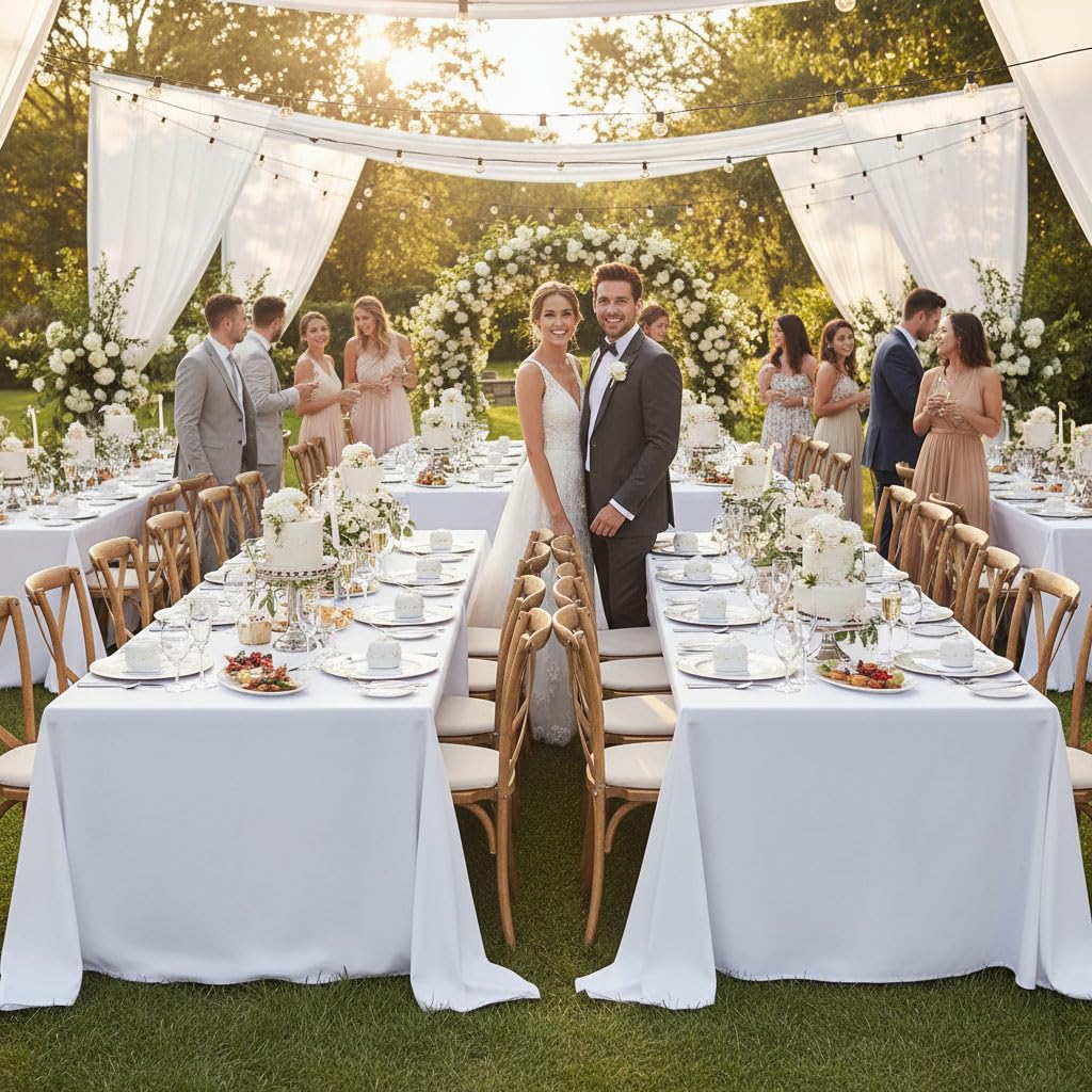 Fitable white tablecloth closeup texture showcases durable polyester fabric.