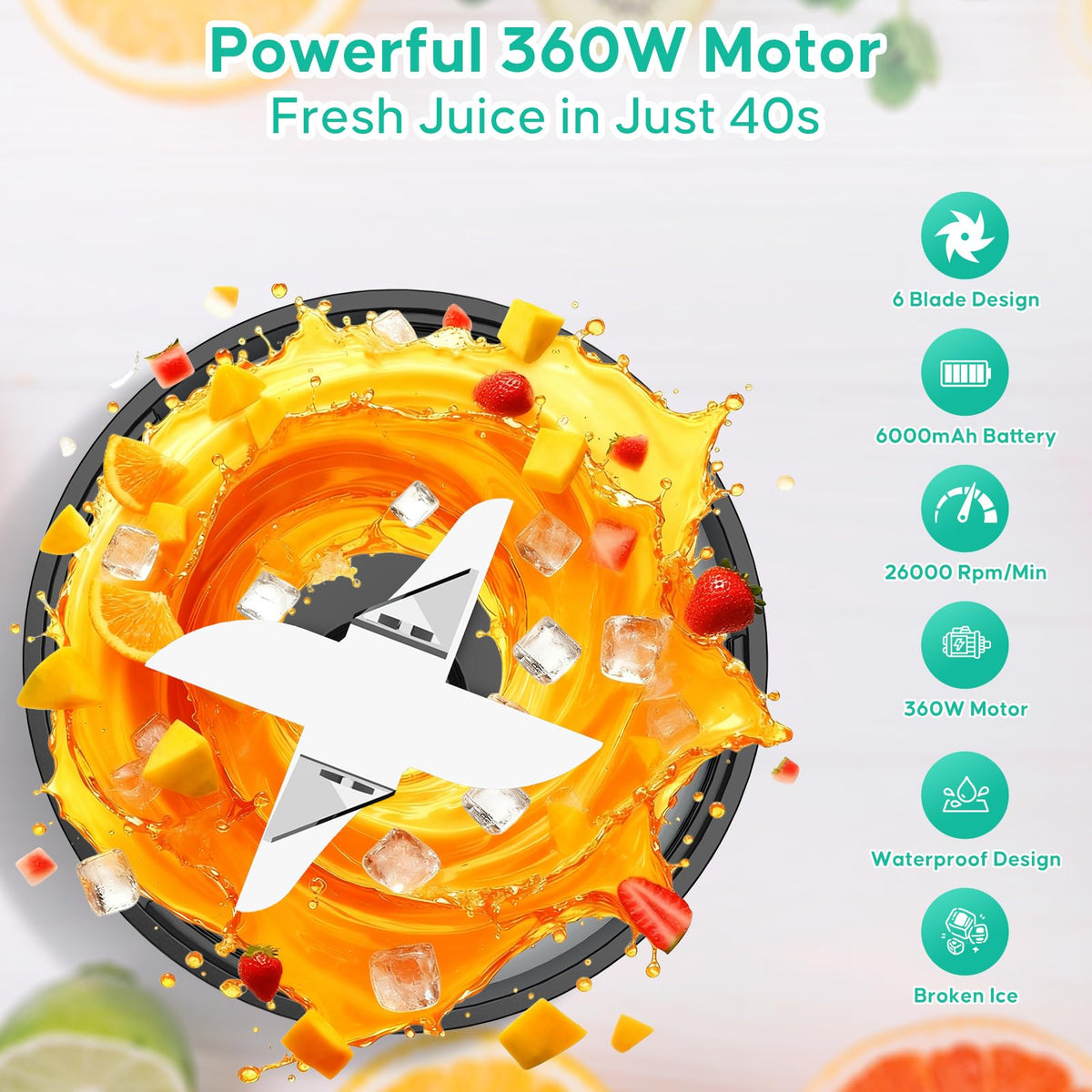 FITECHZY 300W motor blends ice and frozen fruits in seconds