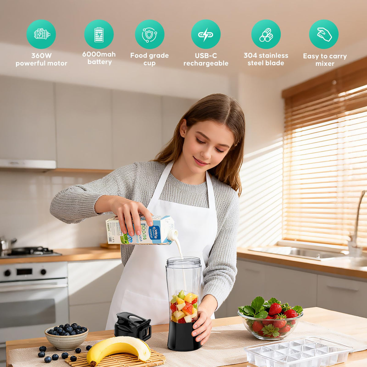 FITECHZY blender lid demonstrates leakproof design for quick refills