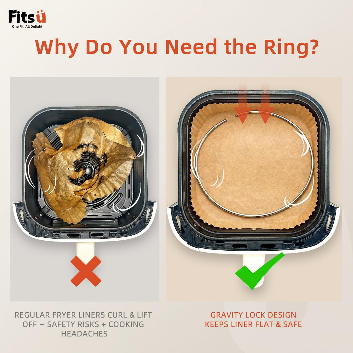 Fitsu stainless steel safety ring used with air fryer liners