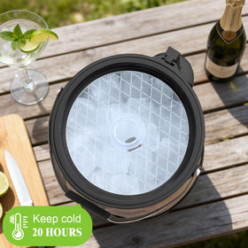 FiveHome backyard party scene with drinks staying chilled.