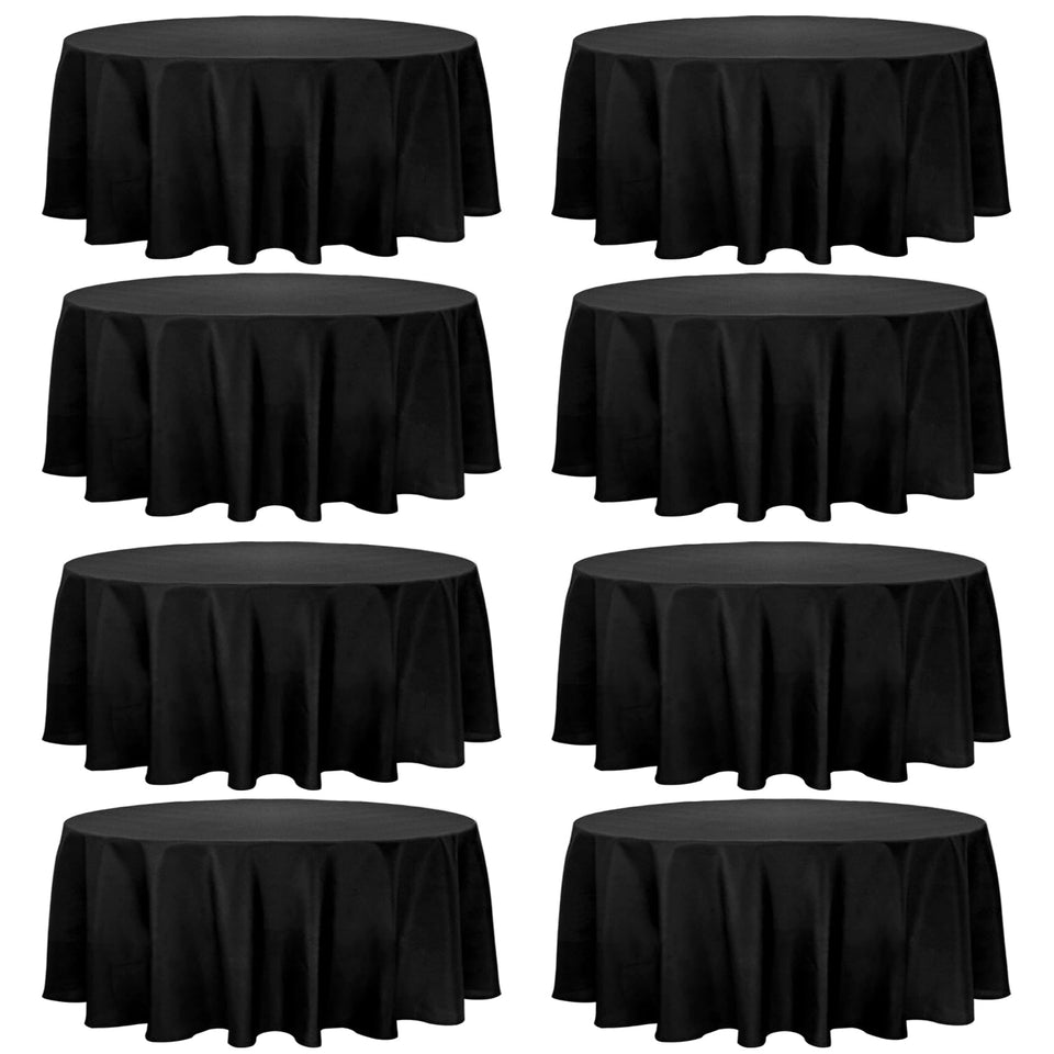 Fivenl 8-pack round tablecloths flatlay, ideal for bulk event prep.