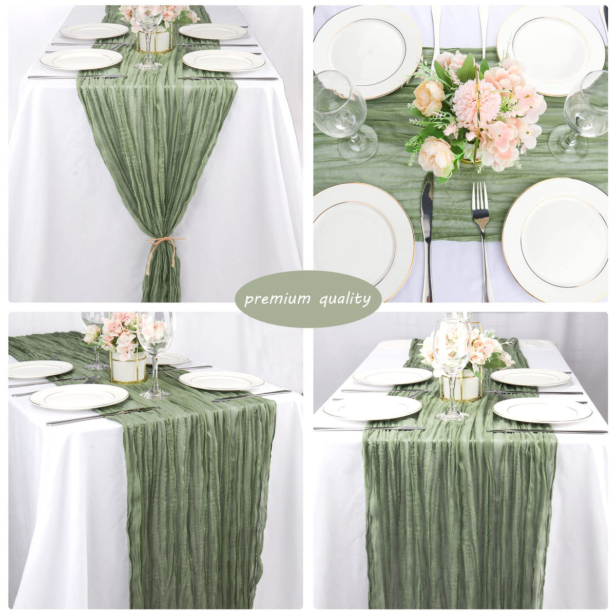 Fivenl chair sash decoration created with cheesecloth for subtle elegance.