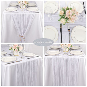 Fivenl cheesecloth runner used as chair sash for chic seating