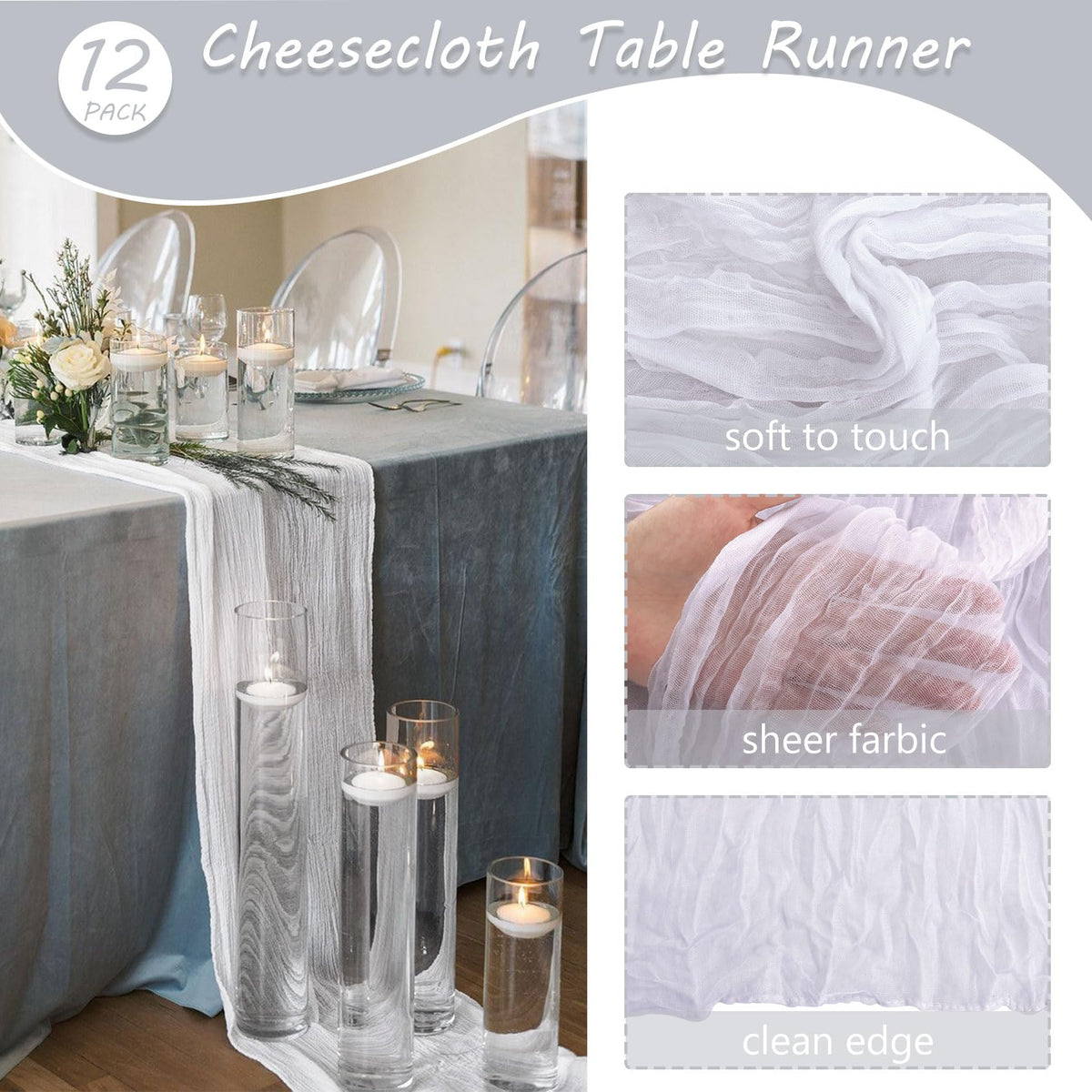 Fivenl cheesecloth runner bow detail adds subtle wedding charm