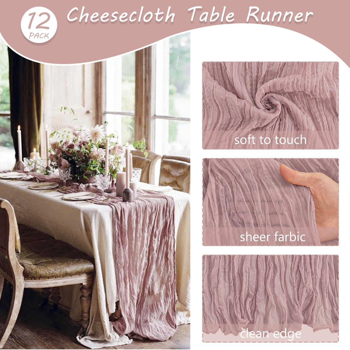 Fivenl long dusty pink runner suits arch or backdrop decor.