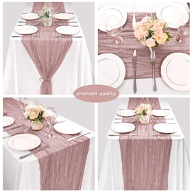 Fivenl seamless-edge table runner adds rustic elegance to events.