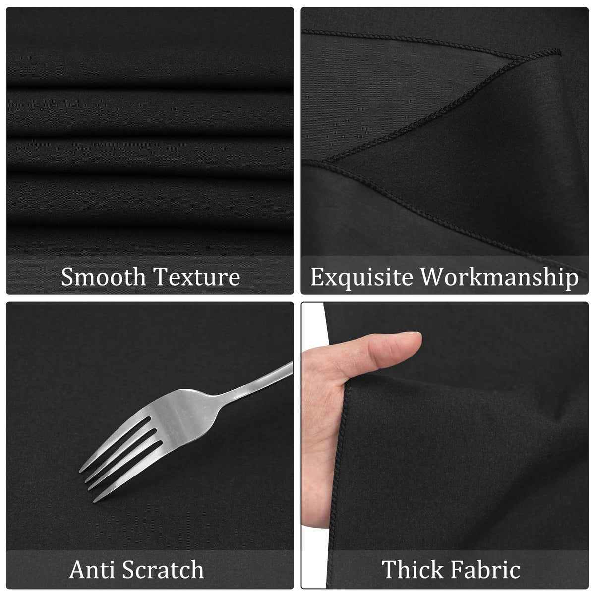 Fivenl seamless-edge round tablecloth detail showing durable stitching.