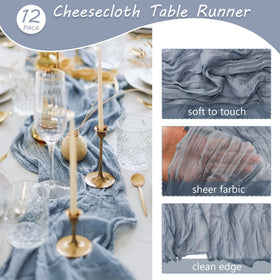 Fivenl sheer dusty blue table linen creates airy wedding ambiance