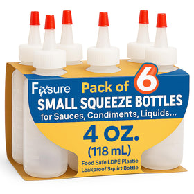 FIXSURE 4 oz squeeze bottle with red tip cap for sauces and dressings.