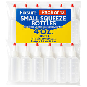 FIXSURE 4oz squeeze bottle with red tip cap for precise condiment dispensing.