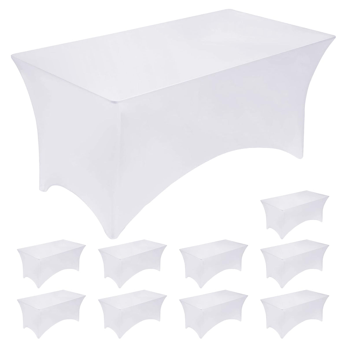 Fixwal 10-pack 6ft white tablecloth on a standard table for polished event setups