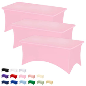 Fixwal 3-pack pink tablecloth covers a 6ft table with a sleek, wrinkle-resistant finish.