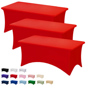Fixwal 3-pack red tablecloth on a 6ft table for bold event appeal.