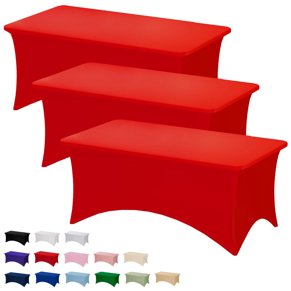 Fixwal 3-pack red tablecloth on a 6ft table for bold event appeal.