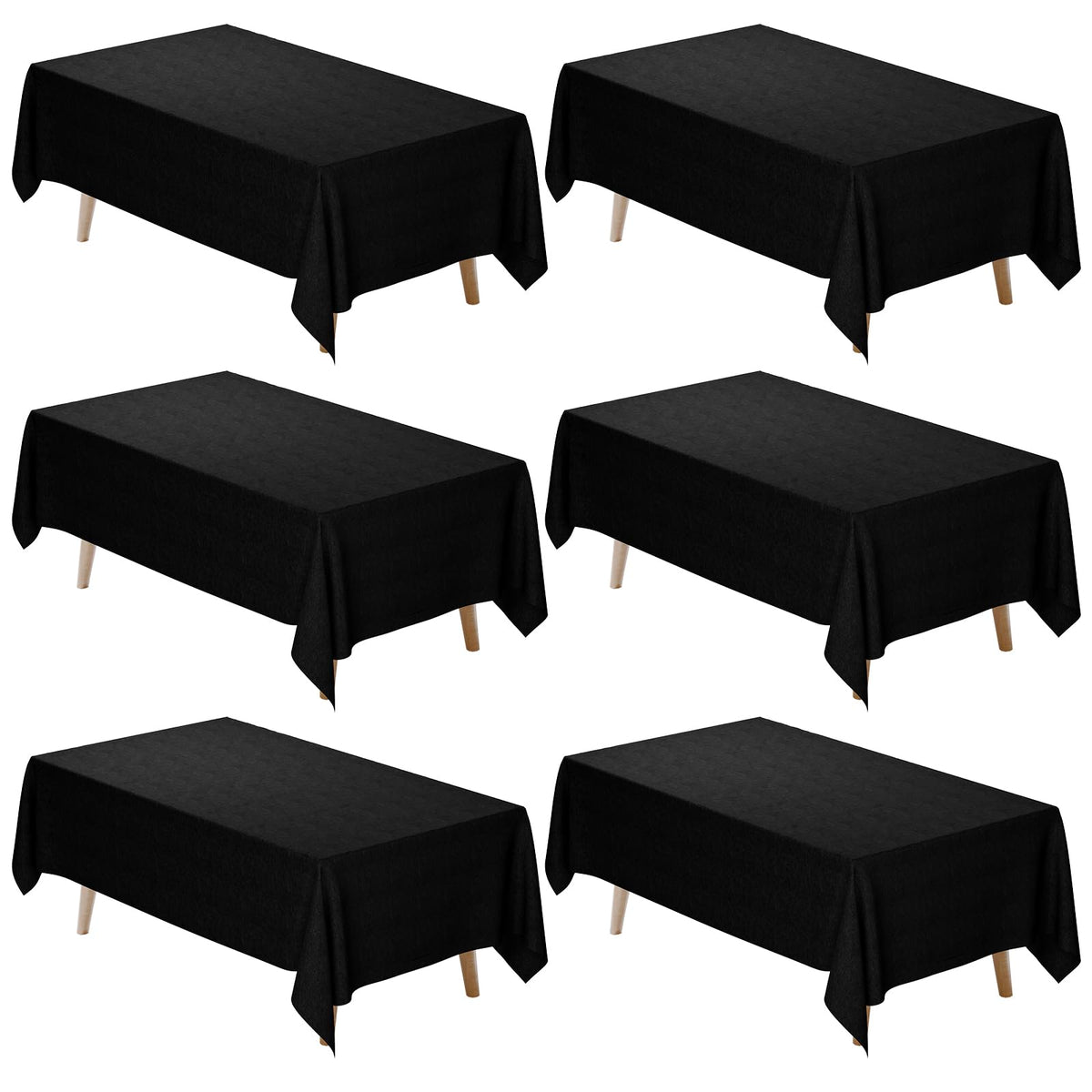 Fixwal 6-pack black tablecloth, 60x102 inches, ideal for elegant banquets.