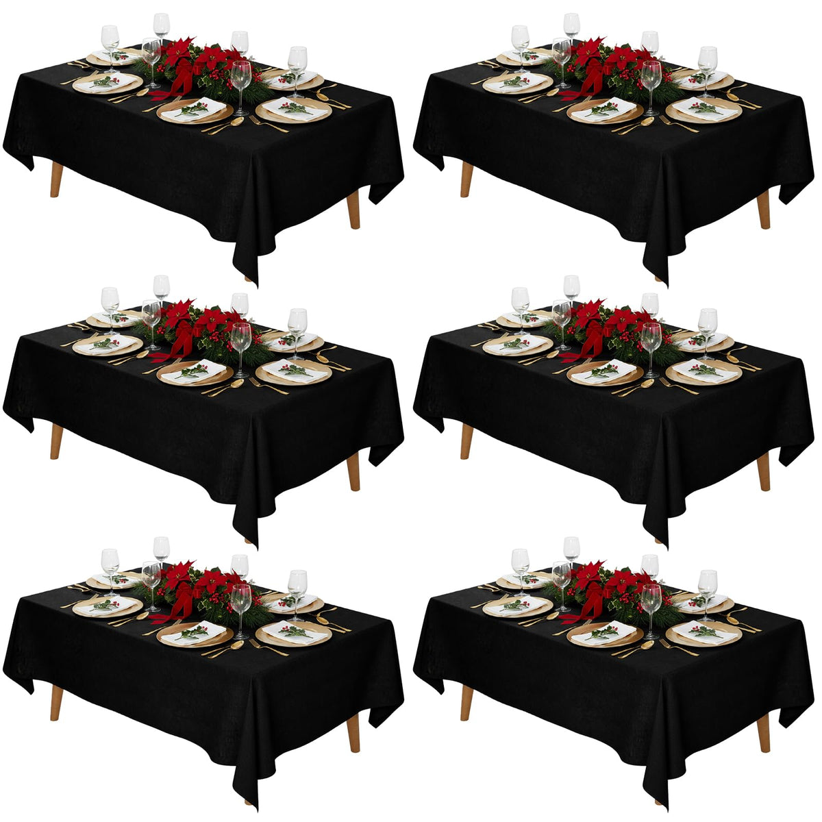 Fixwal 6-pack black rectangle tablecloth on a table for elegant events