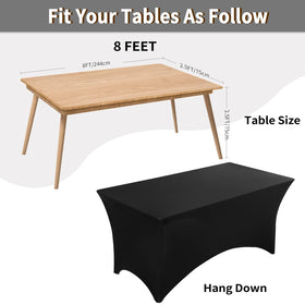 Fixwal wrinkle-free look of the black spandex table cover after setup.