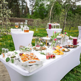 Fixwal banquet wind-stable white table cover 6ft on outdoor setup