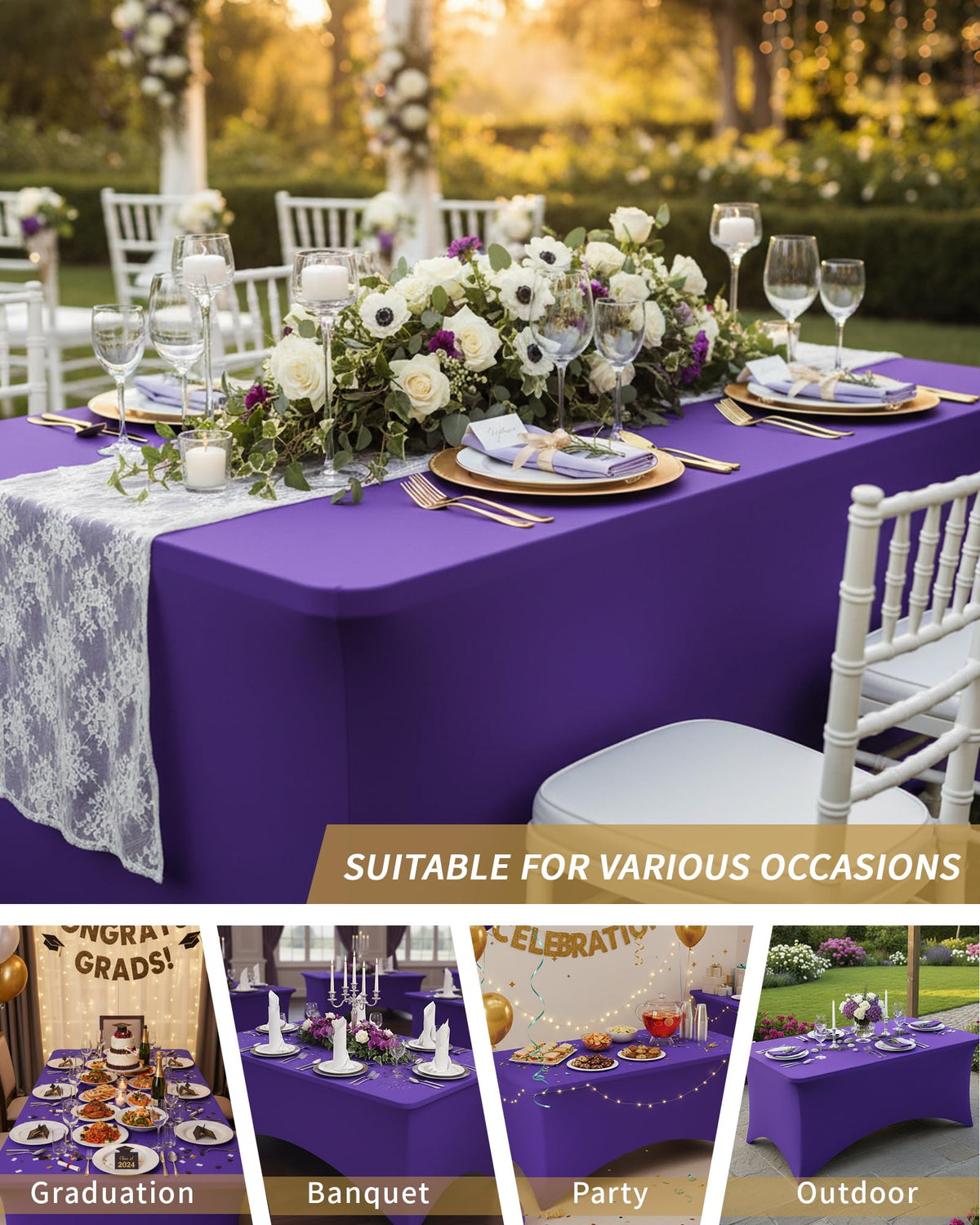 Fixwal buffet dessert table cover protects surfaces with upscale appeal.