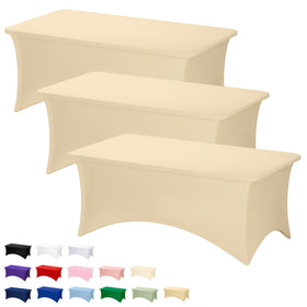 Fixwal champagne tablecloth on a 6ft table for a polished event presentation