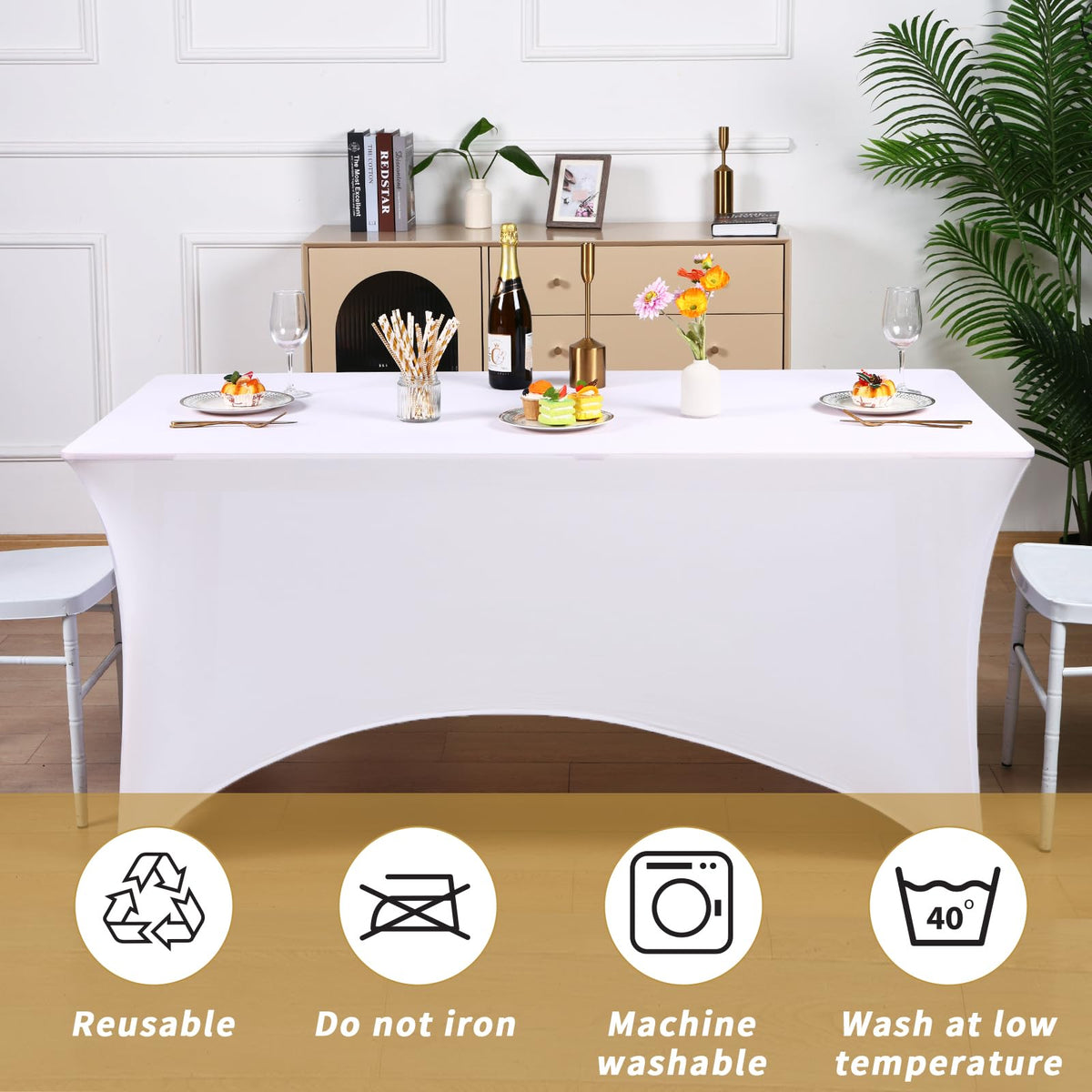 Fixwal dessert buffet white table cover 6ft for clean dessert display