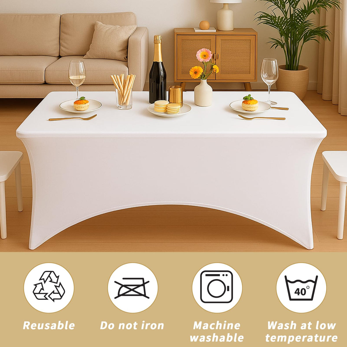 Fixwal easy-care tablecloth supports cold wash and gentle cleaning.