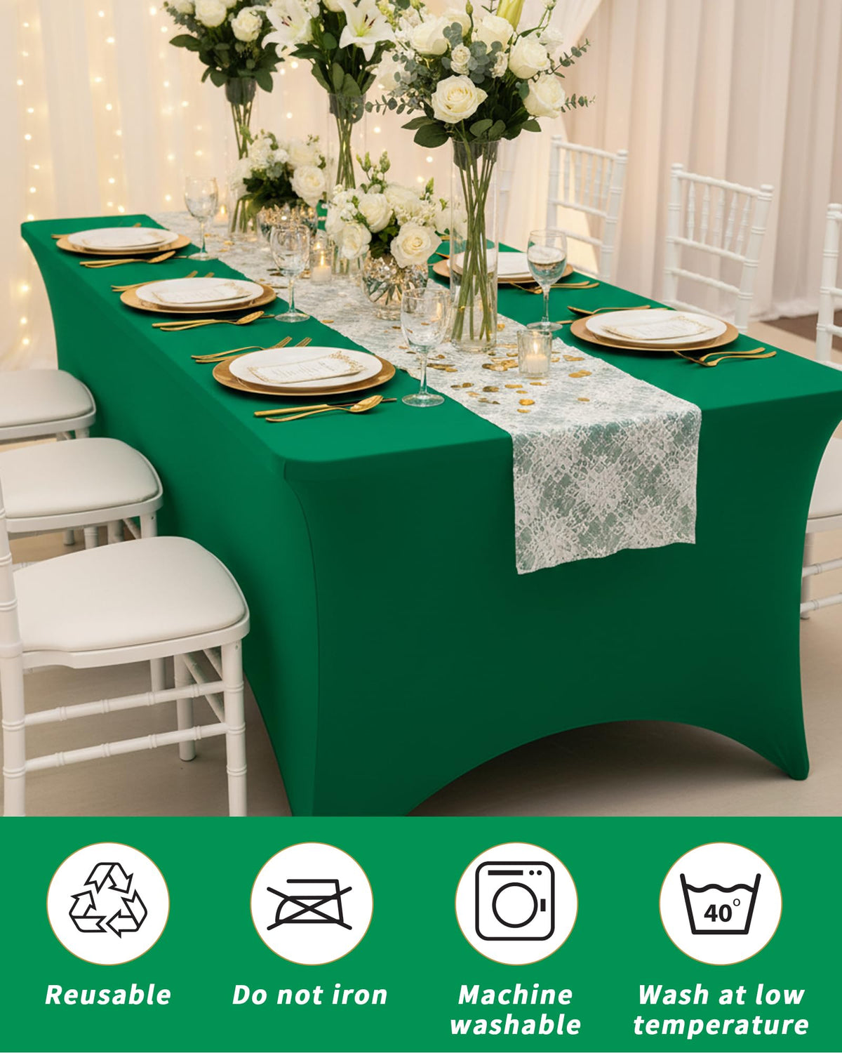 Fixwal 6ft table cover is ideal for trade shows, weddings, and buffets.